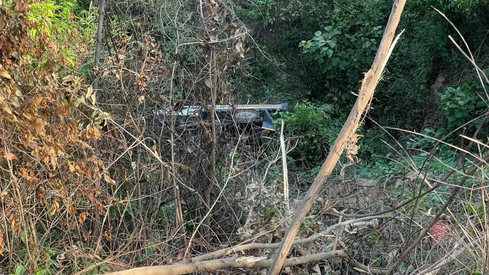 লামায় নিয়ন্ত্রণ হারিয়ে মিনি ট্রাক খাদে, চালকসহ আহত ২