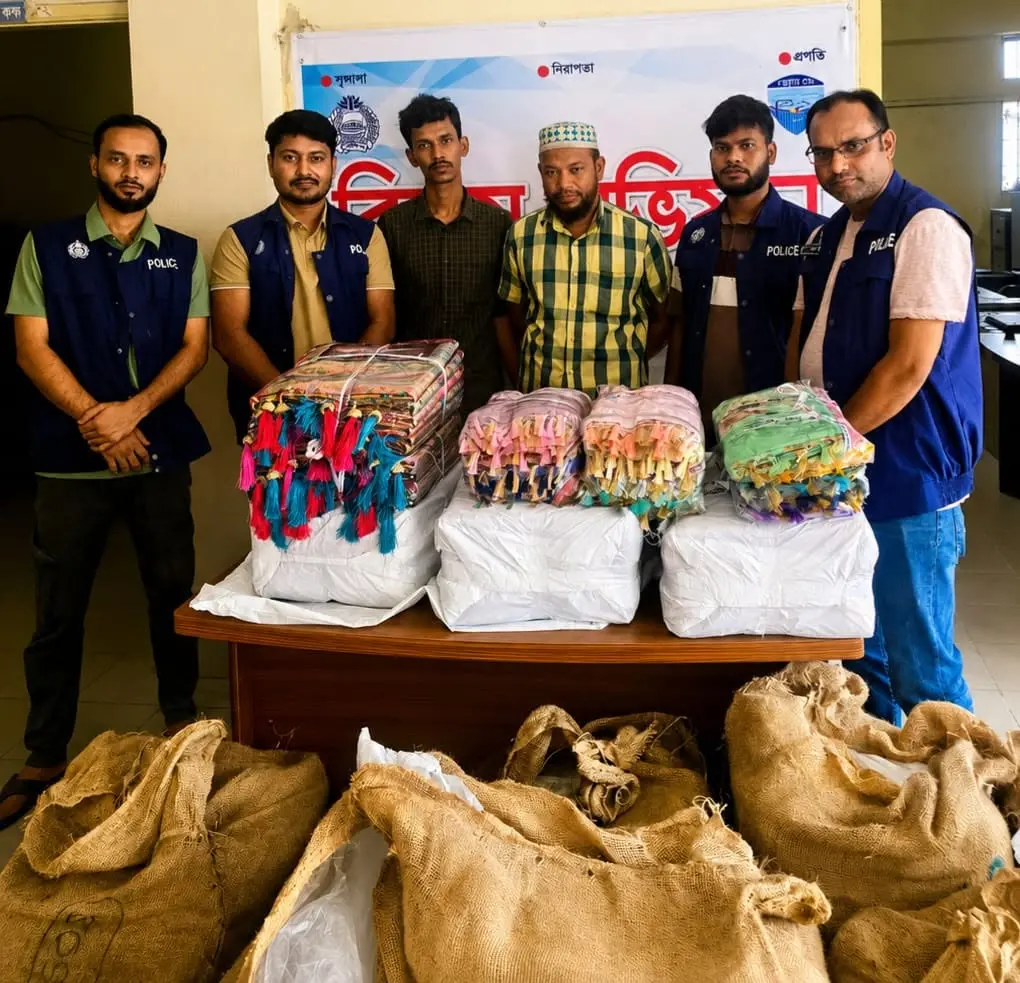 হাটহাজারীতে ভারতীয় অবৈধ ১২৩৮টি শাড়ী ও ২৪৬টি থ্রি পিস সহ গ্রেফতার ২