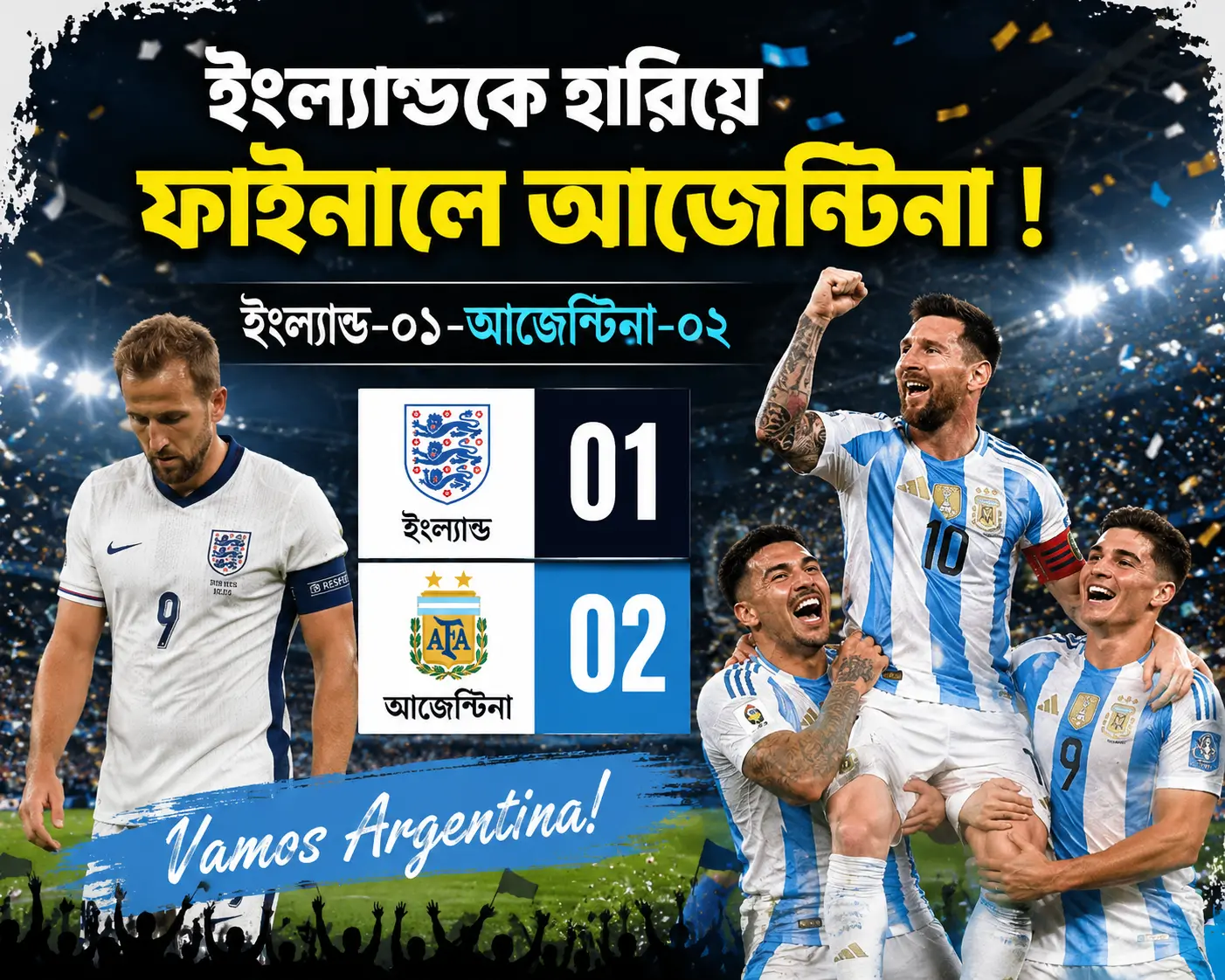 ইংল্যান্ডকে হারিয়ে ফাইনালে আর্জেন্টিনা