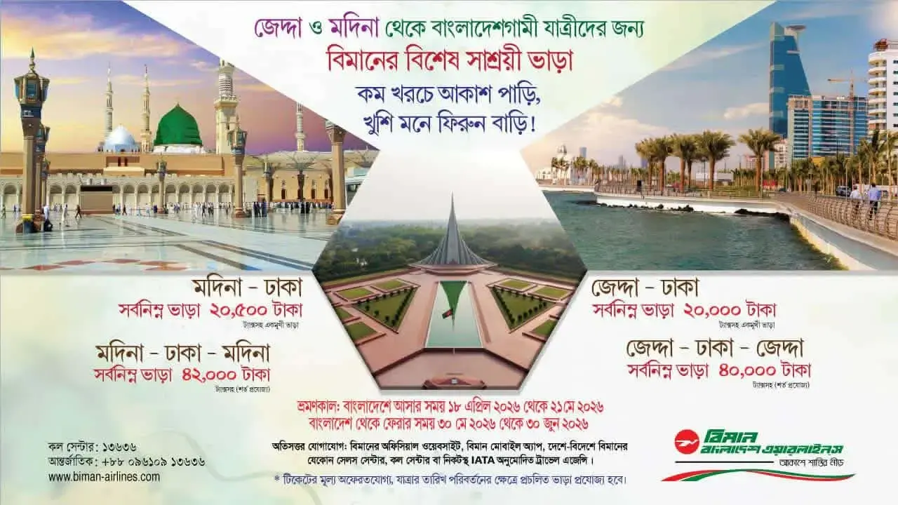 ২০ হাজার টাকায় টিকিট পাবেন সৌদি প্রবাসীরা, বিমানের আয় বাড়বে ১০০ কোটি